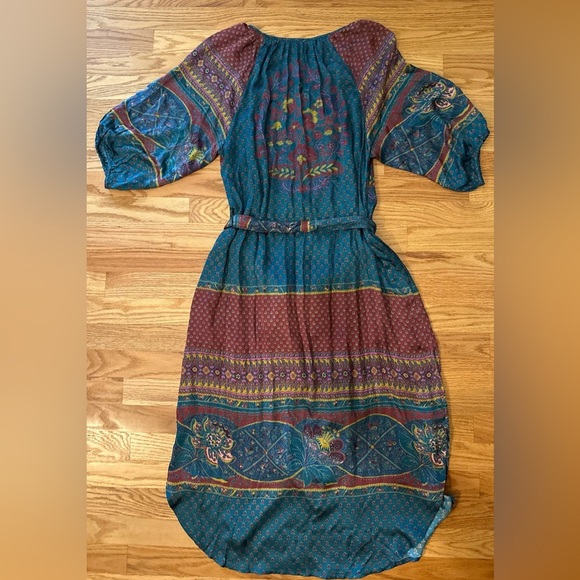 Sundance La Villette Midi Dress - Silky Texture - Boho Blue/Burgundy - Sz Medium - Picture 3 of 14